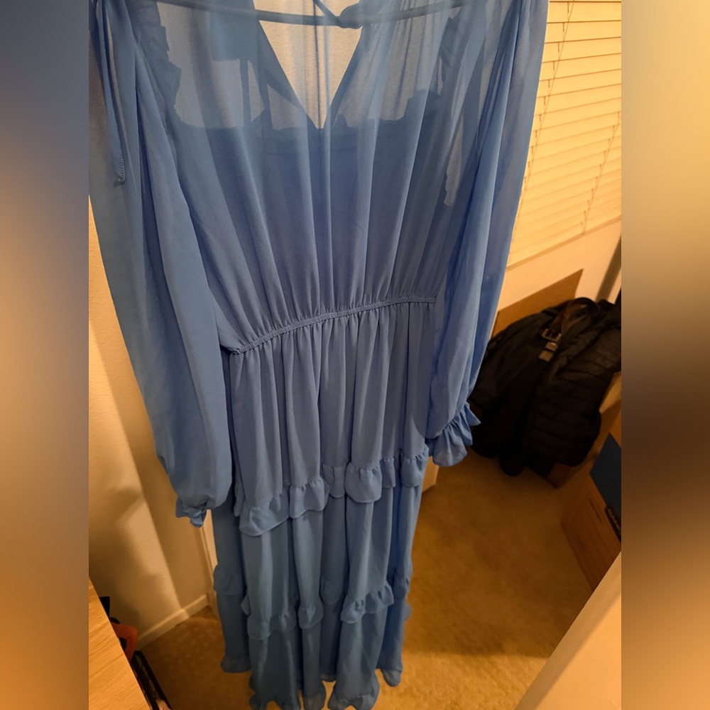 Blue chiffon ruffle maxi dress